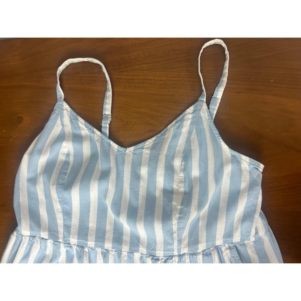 Old Navy Dress Women's S Blue White Striped Cami Sundress Tiered Midi‎ Maxi